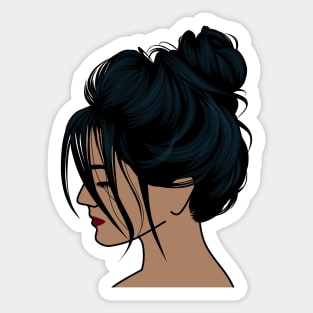 Messy bun girl Sticker